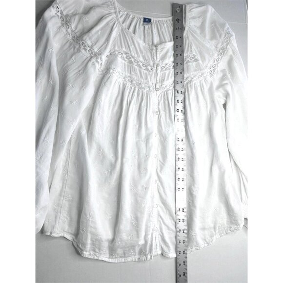 Old Navy Peasant Cottagecore Top Lace Embroidered Raglan Sleeve sz XS Tall - Picture 7 of 9